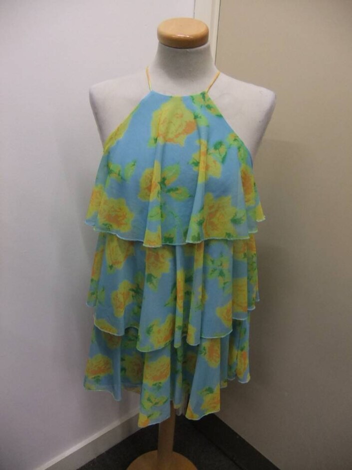Zara Cold Shoulder Floral Dress Blue And Yellow Size: 10
