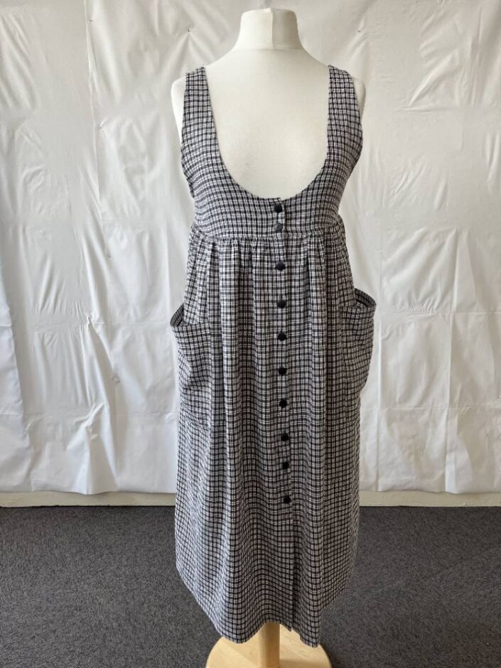 Exceptional Woman Checkered Long Pinafore Dress White Size: 12