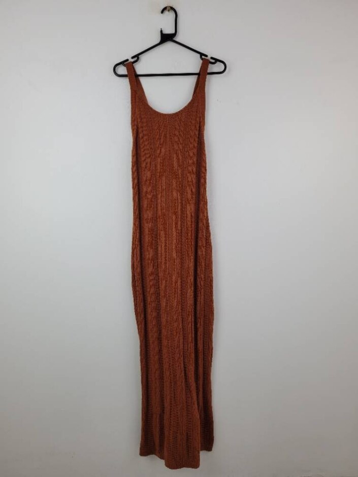 M&s Autograph Crochet Maxi Dress Brown Size: 22
