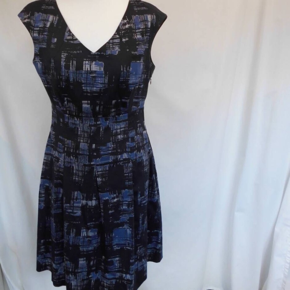 Kew 59 Sleeveless Cotton Pleated Skirt Dress Kneelength Black/blue Size: 12