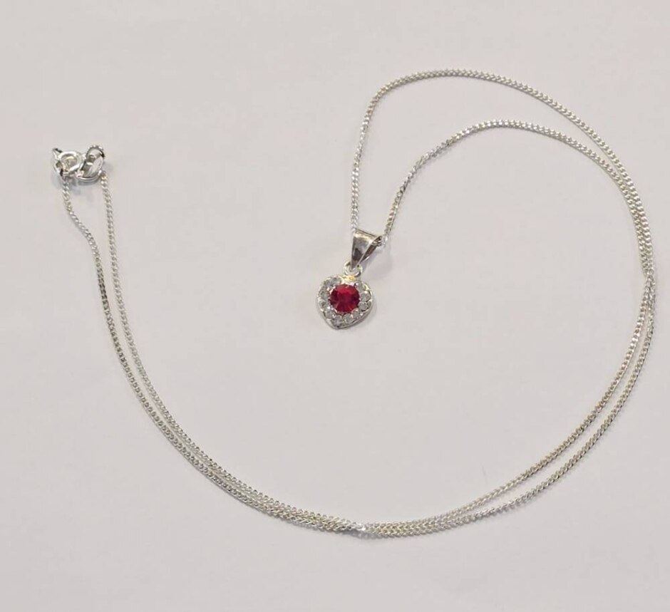 925 Silver Red & White Zirconia Mini Heart Pendant Necklace
