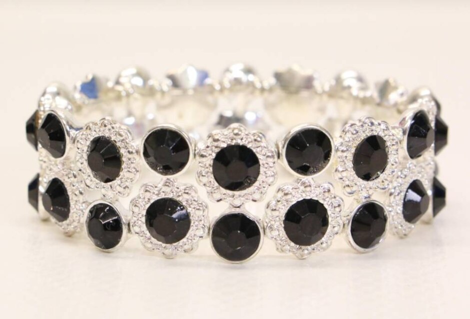 As New Silver & Black Faux Jewel Heavy Metal Bracelet