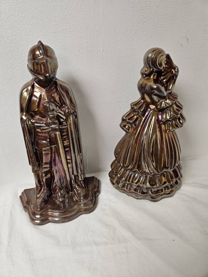 Vintage Retro Cast Iron Lustre Crinoline Lady And Knitght Fireplace Brush Hook Stand Kitsch