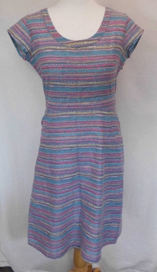 Mistral Linen Cotton Mix Dress Pink Grey Turq Size: 10