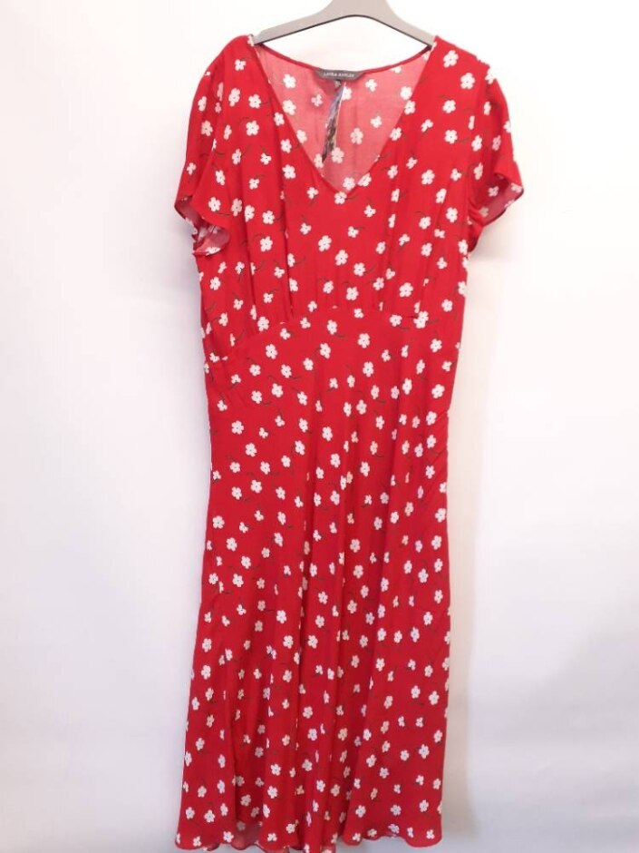 Laura Ashley V-neck Floral Maxi Dress In Red Size: 14