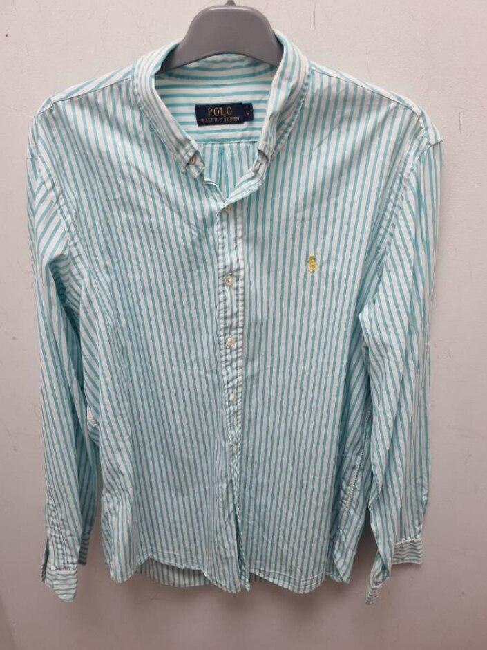 Polo Ralph Lauren Long Sleeve Striped Shirt Turquoise White Size: L