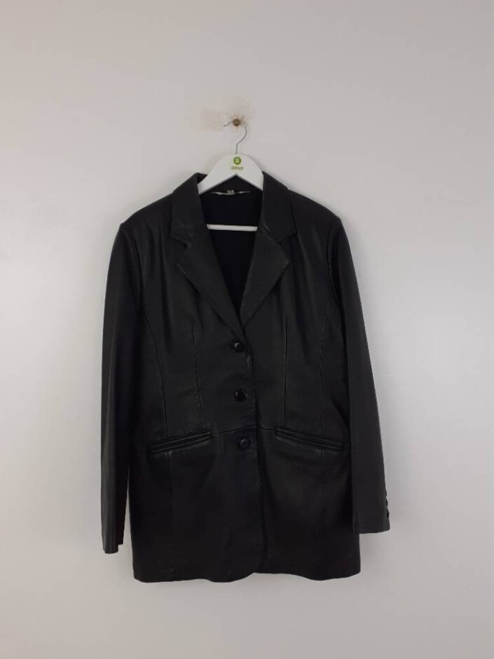 Skin Tones Women's Genuine Leather Jacket Black Size: 18