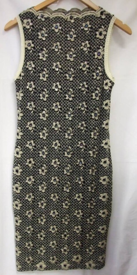 Faust Paris Sleeveless Slashed Neck Dress Black & Cream Size: Xs