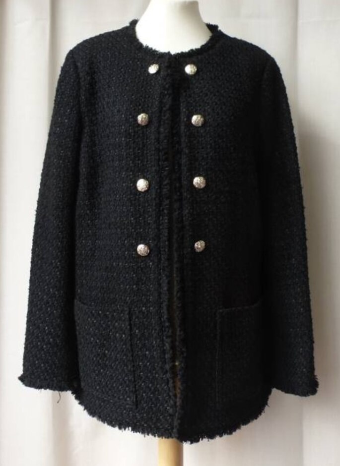 M&s Collection Smart Wool Blend Tweed Jacket Black Size: 12
