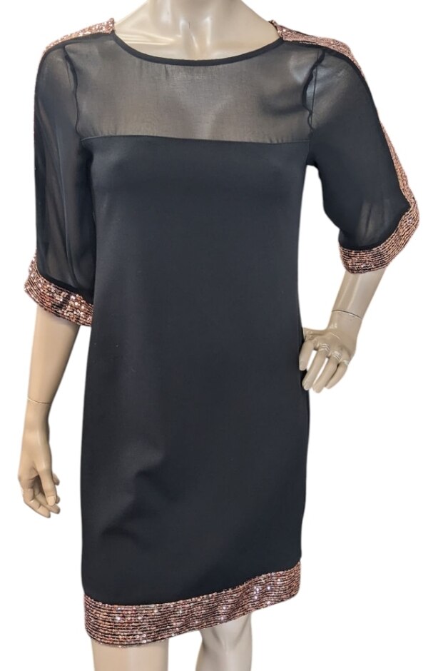 New Look Mini Dress With Sequin Bands Black And Gold Size: 8