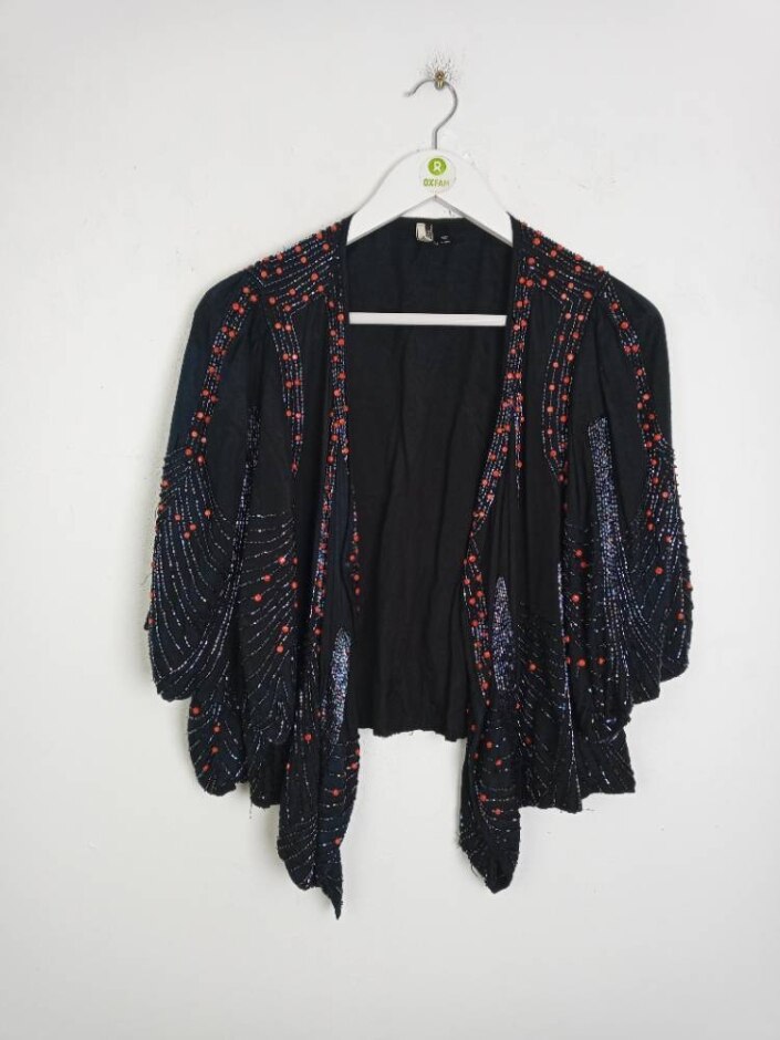 Top Shop Beaded Crop Waterfall Kimono Black Size: 10