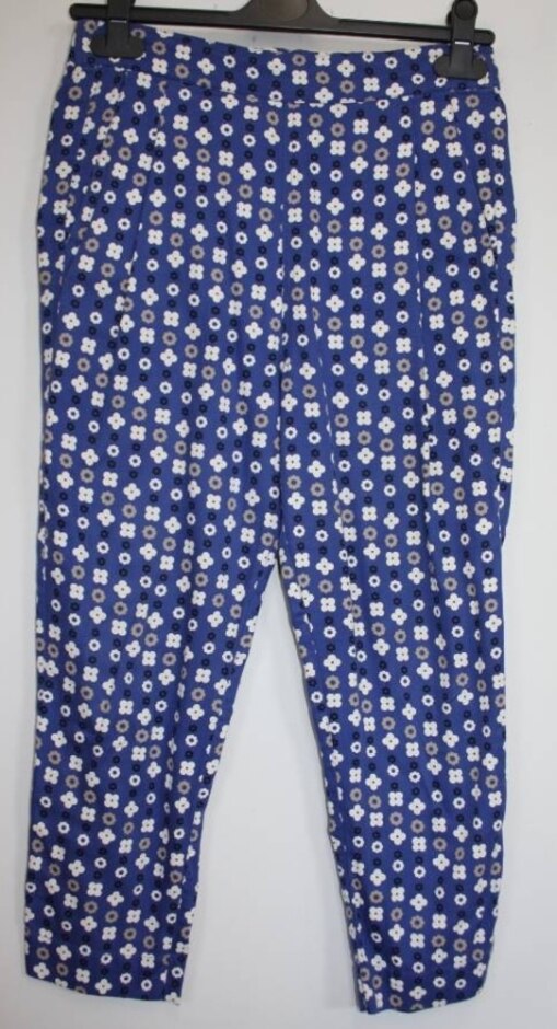 People Tree Floral Cropped Trousers Blue Size: 10