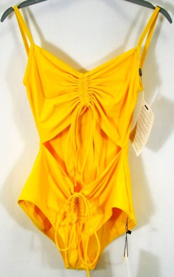 Christopher Esber Ruched Disconnect Swimsuit Solis Yellow Size: 10
