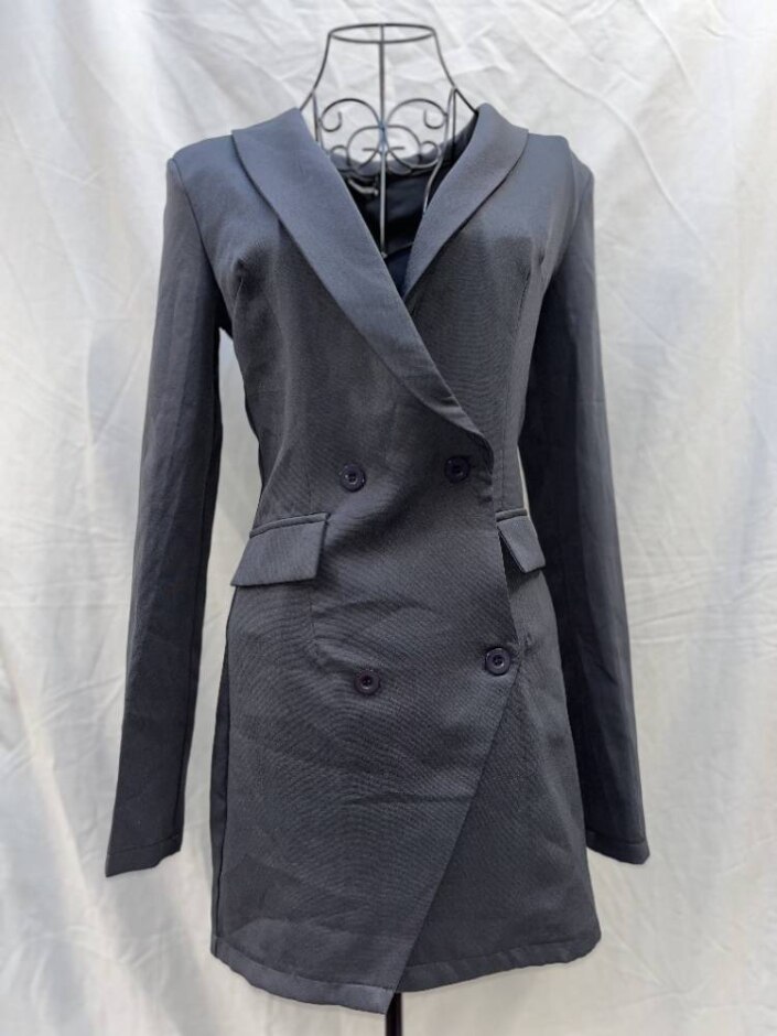 Pretty Little Thing Double Breasted Jacket Grey Size: 4