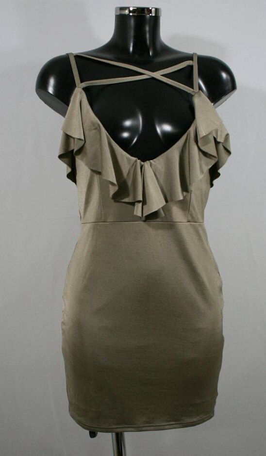 Bnwt Missguided Strappy Body Con Dress Taupe Size: 12