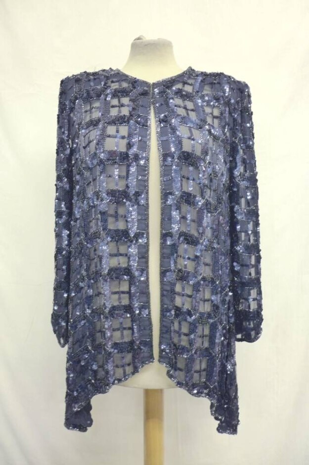 Frank Usher Vintage Checked Sequin Party Dress Cobalt Blue Size: S