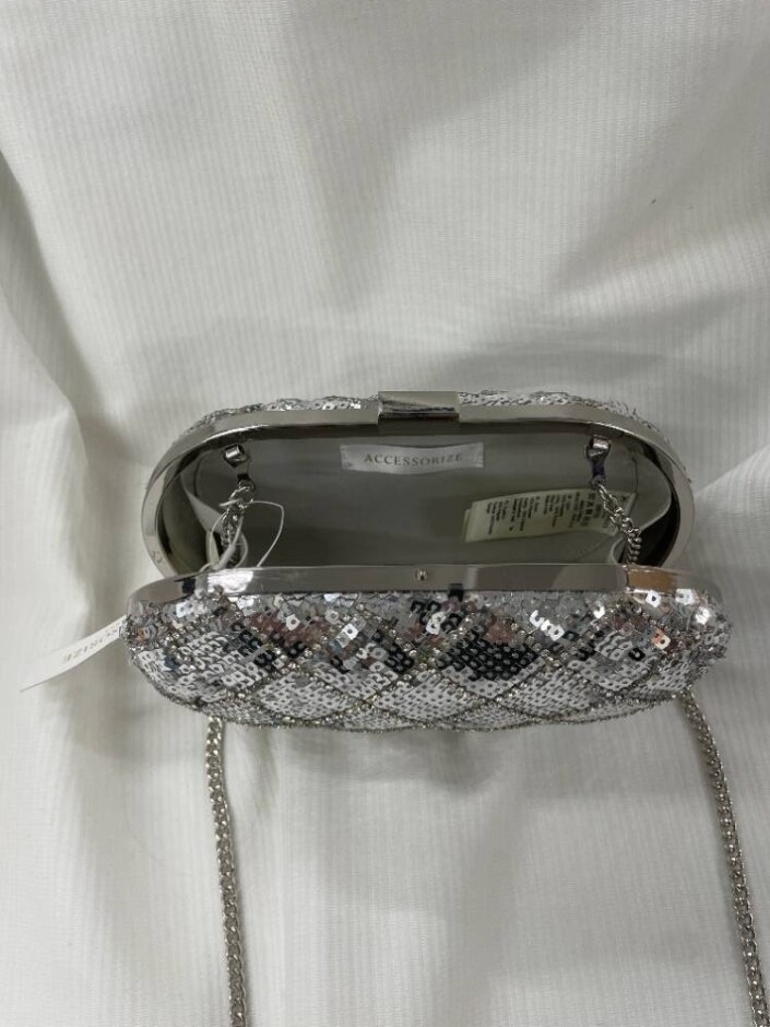 Bnwt - Accessorize - Silver Sequinned - Chrome Strap
