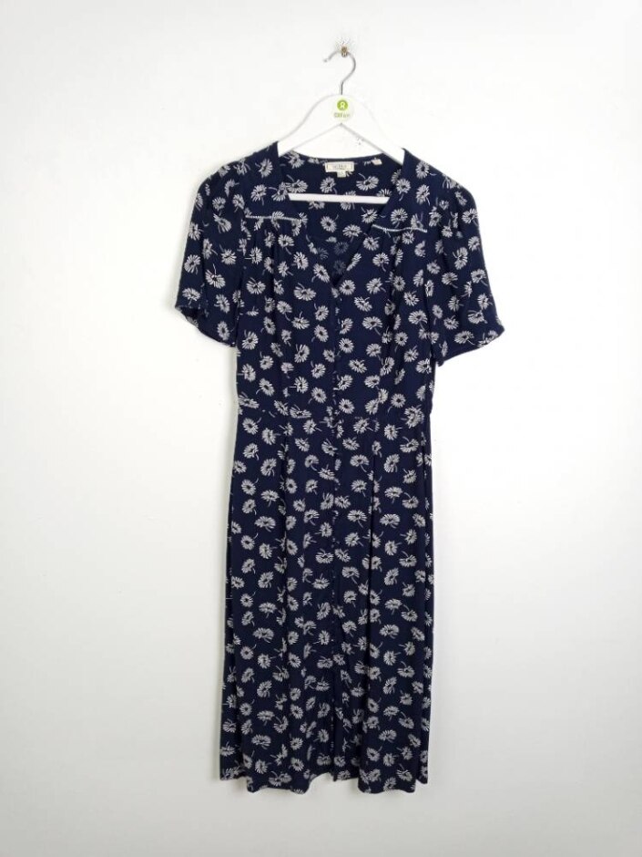 Fat Face Floral V-neck Midi Dress Navy Size: 6
