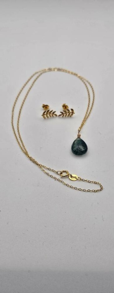 925 Sterling Silver Jewellery Set Necklace Earrings Gold Tone