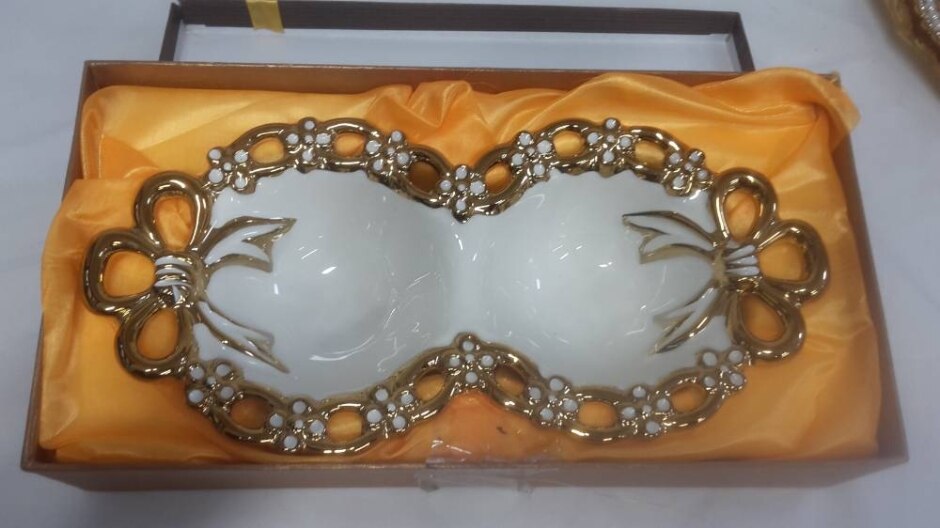 Limoges  France  Porcelain  Dish   Decorated In Gilded Bows And Flowers