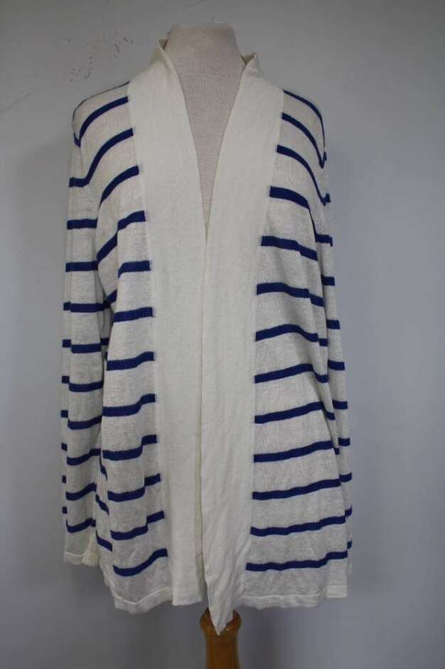 Jaeger 100% Linen Striped Cardigan Blue & White Size: L