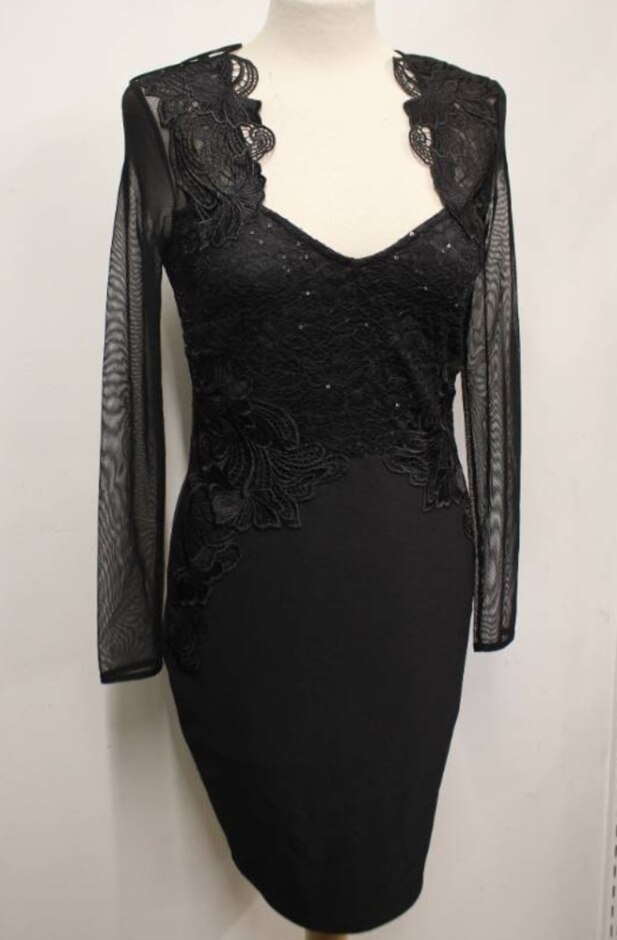 Lipsy Embroidered Fitted Dress Black Size: 10