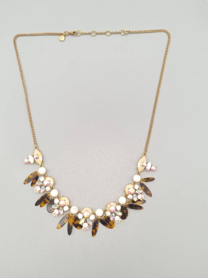 J. Crew Costume Jewellery Necklace Tiger Eye Imitation Multicoloured Crystals Chain Necklacegoldtone