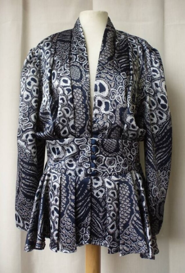 Expressions 80s Power Blouse & Skirt Set Navy & Silver Size: 12