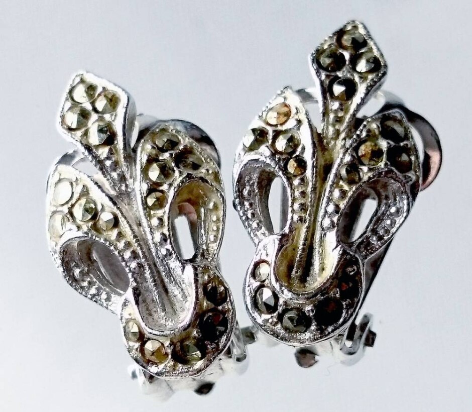 Vintage Marcasite Clip On Earrings