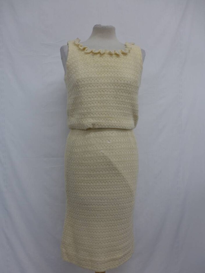 Pat Flair Woollen Crochet Sheath Dress Cream Yellow Size: One Size
