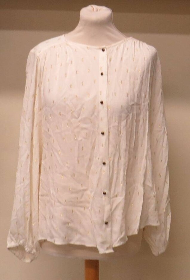 Zara Long-sleeved Blouse Ivory & Gold Size: S