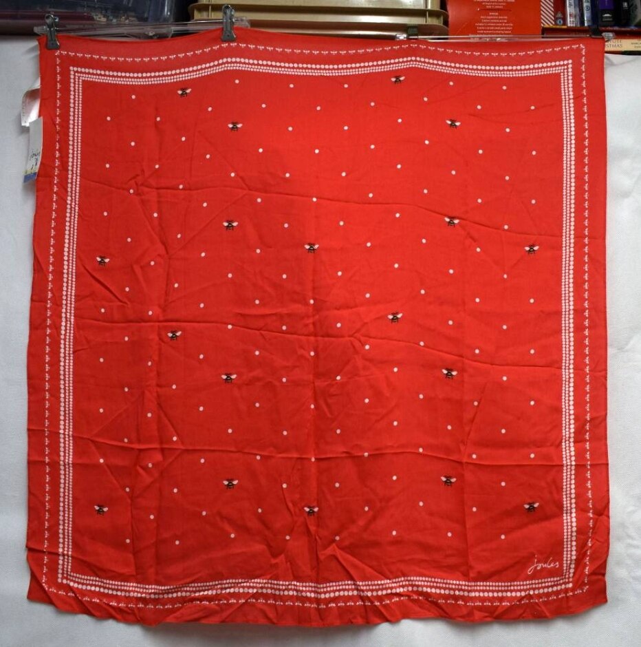 Joules Red Bee Print Square Scarf