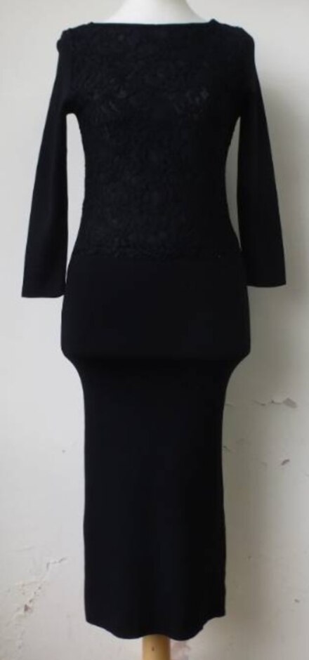 Zara Knit Lace Top Midi Dress Black Size: S