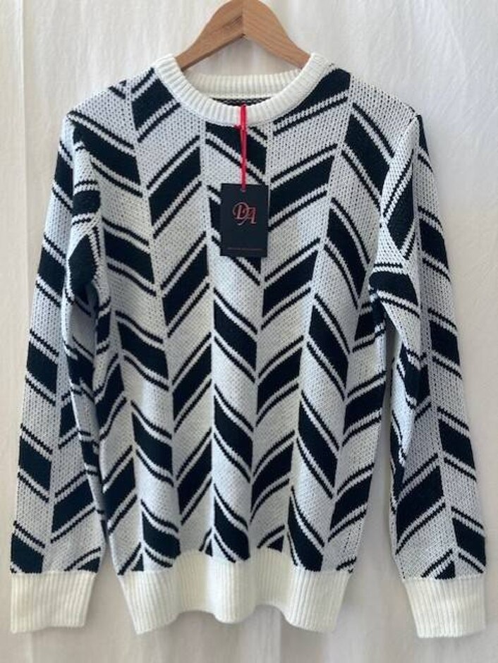 Devil's Advocate Chevron Pattern Jumper Black/ivory Size: S