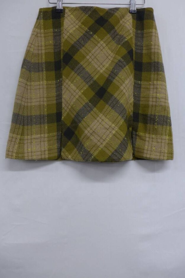 Hobbs Plaid Woolen Midi Skirt Yellow, Beige Size: 10