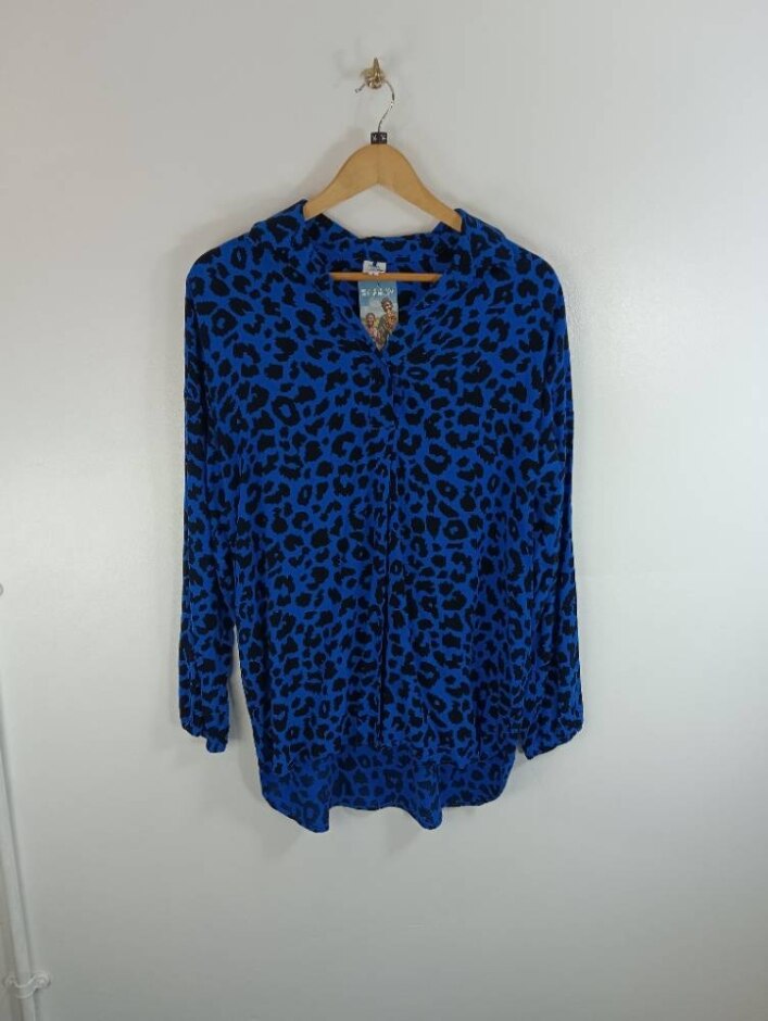 John Lewis  Animal Print Blouse Black And Blue Size: 14