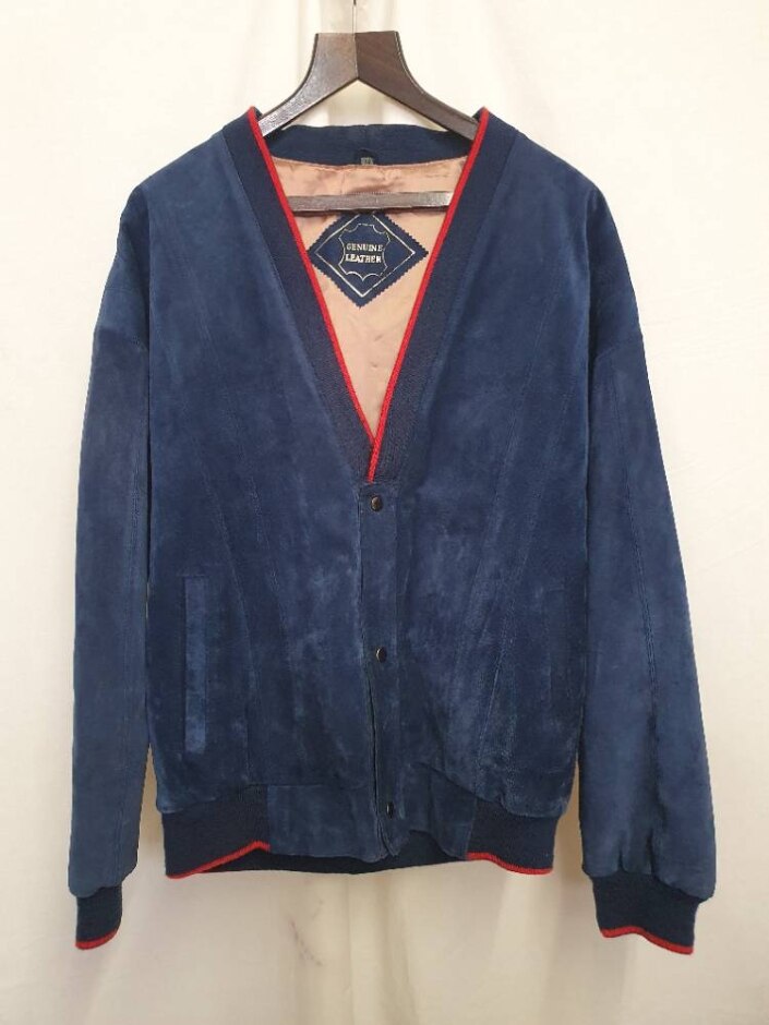 Korean Made Genuine Suede Leather Jacket Blue Size: Xl