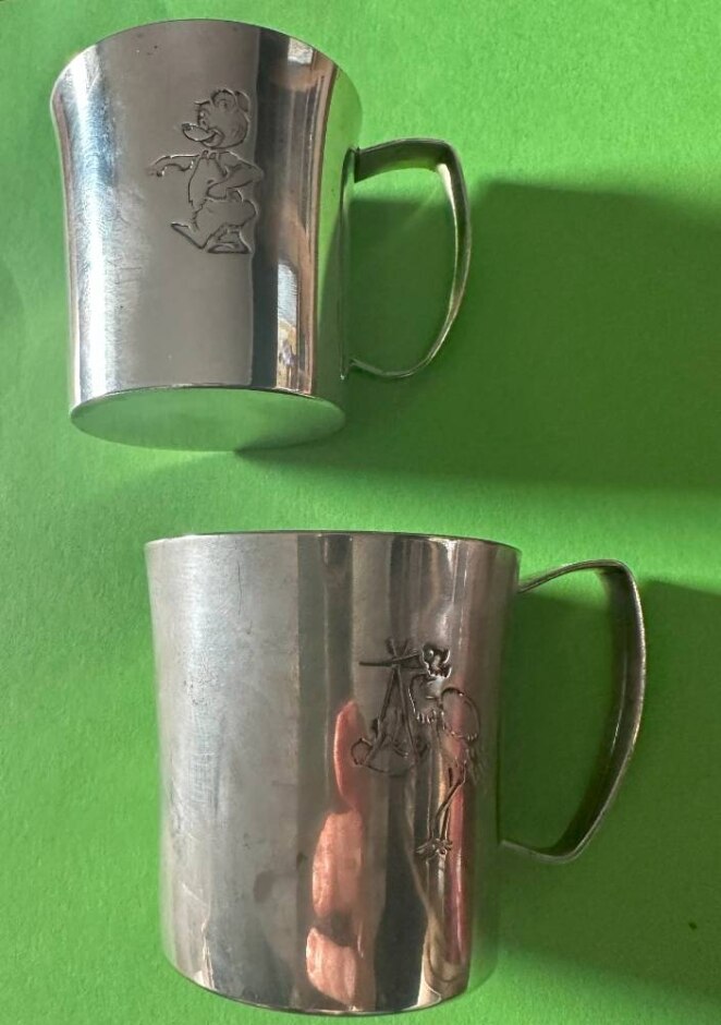 Two Vintage Falstaff Silver Plate Christening Mugs