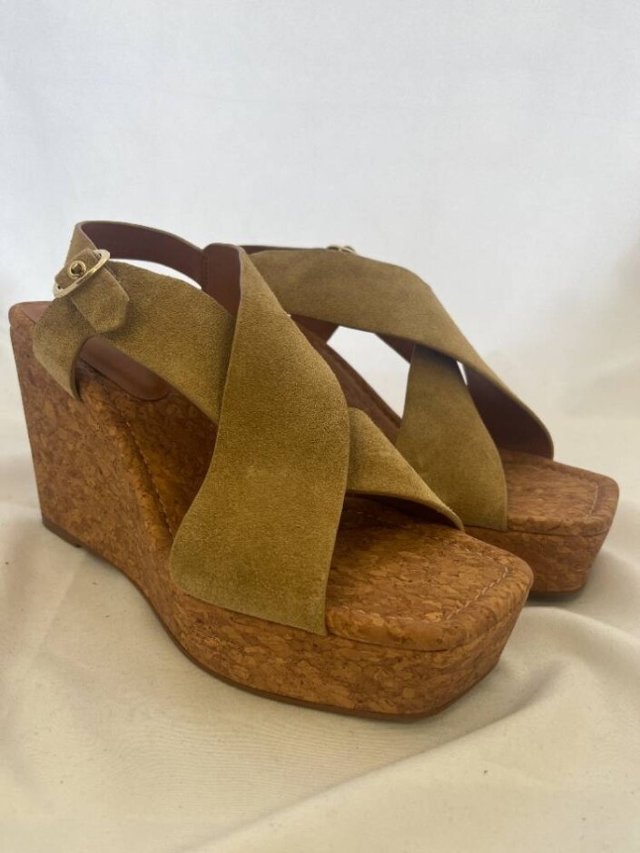 M&s Collection Beige Vegan Crossover Wedge Sandals - Uk 6