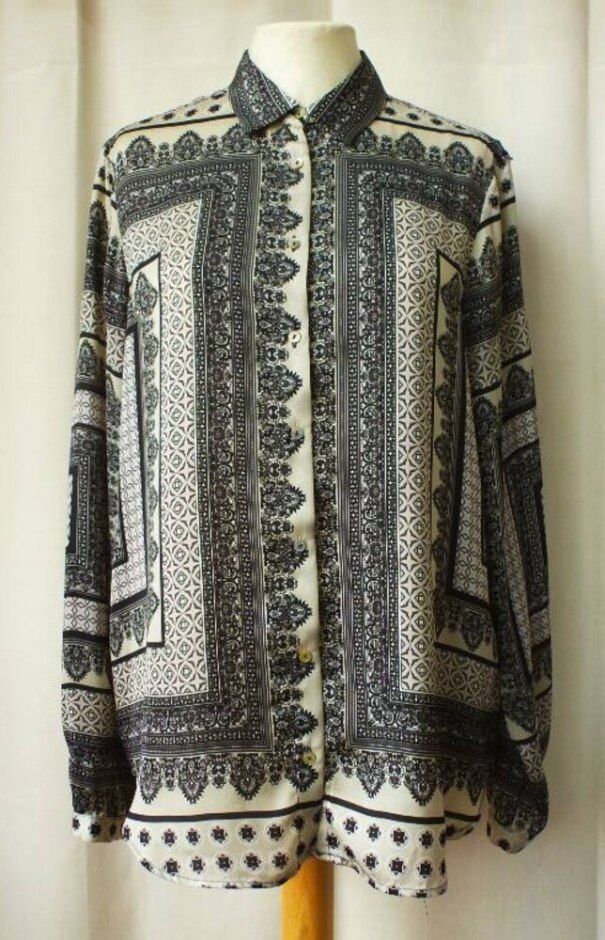 Zara Bandana Print Satin Blouse Monochrome Size: M