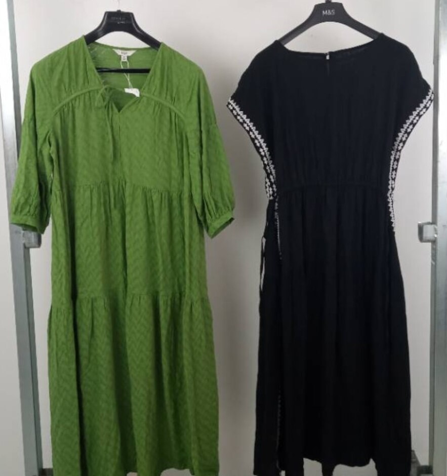 M&s Women's New Embroidered Midaxi Dress 2xbundle Green/black Size: 14