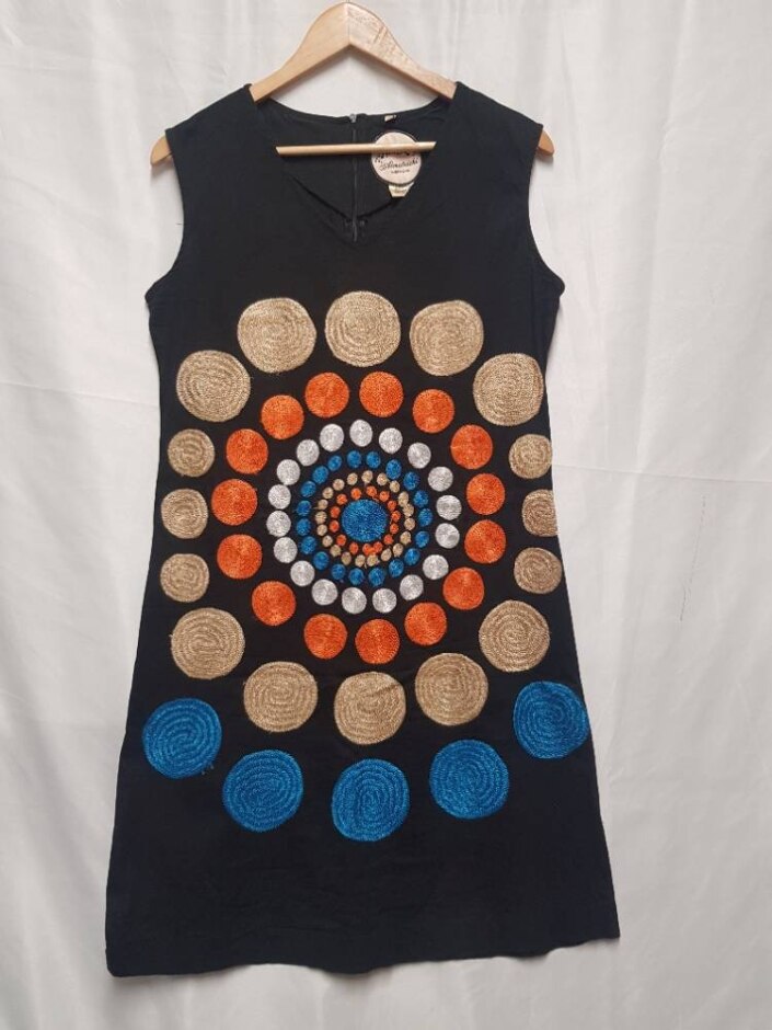 Almatrichi Cotton Sleeveless Dress Black And Multi Size: 14