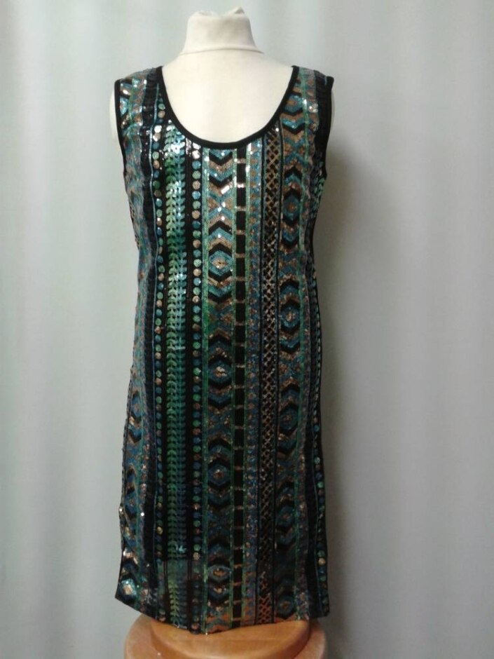 Blue Ing Geometric Sequin Shift Dress, Green/blue Size: S
