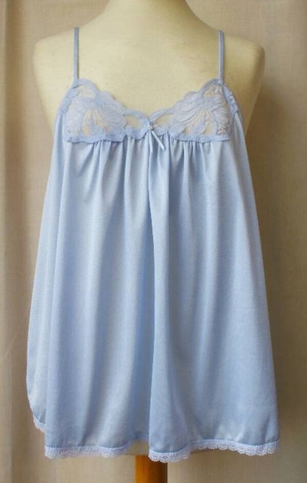 Sentiments 80s Lace Cami Nylon Satin Top Baby Blue Size: M