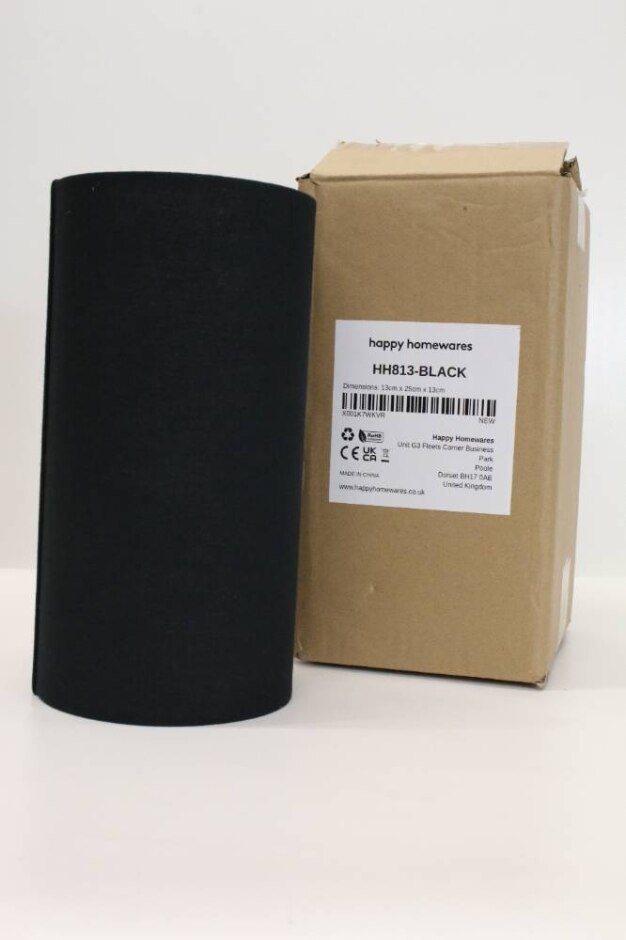 As New Happy Homewares Black Linen Fabric Cylindrical Lampshade 25cm