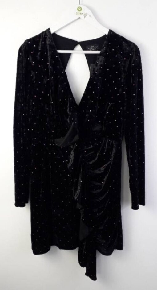 Topshop Velvet Ruffle Dress Black Size: 16