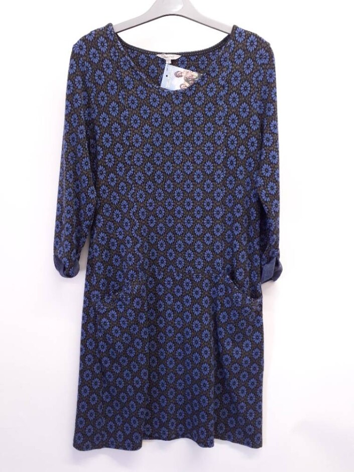 White Stuff Tunic Dress Flower Pattern In Blue/grey Size: 10