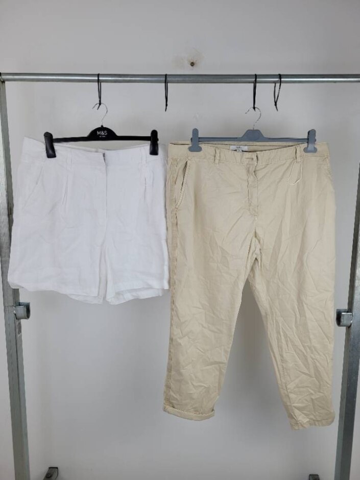 M&s Marks & Spencer 2x Bundle Trousers Shorts White Beige Size: 20