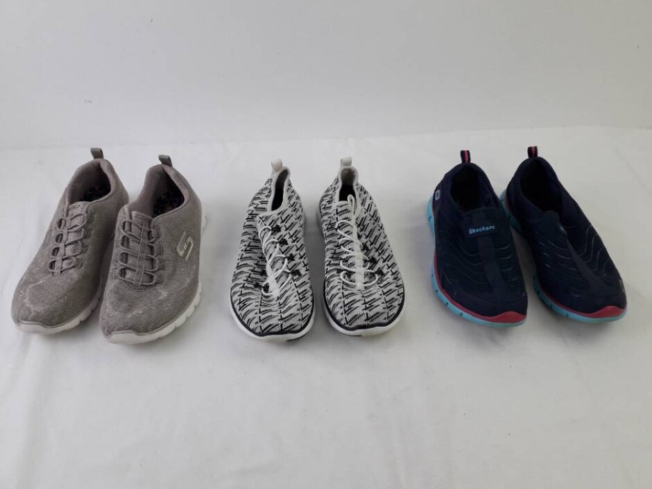 Sketchers 3x Bundle Mesh Trainers Slip On Size 3.5 Memory Foam Grey Navy