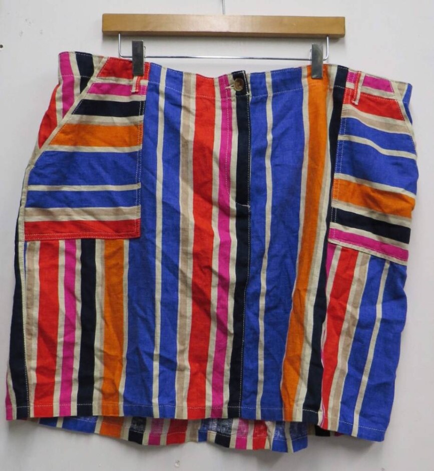 Next Blu/red/orange/pink/navy/beige Striped Skirt Size: 24